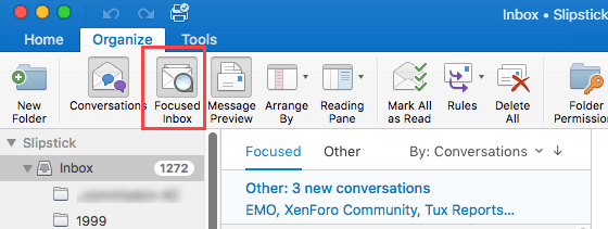 unable to turn on focused inbox for my outlook.com account in outlook for mac 2016
